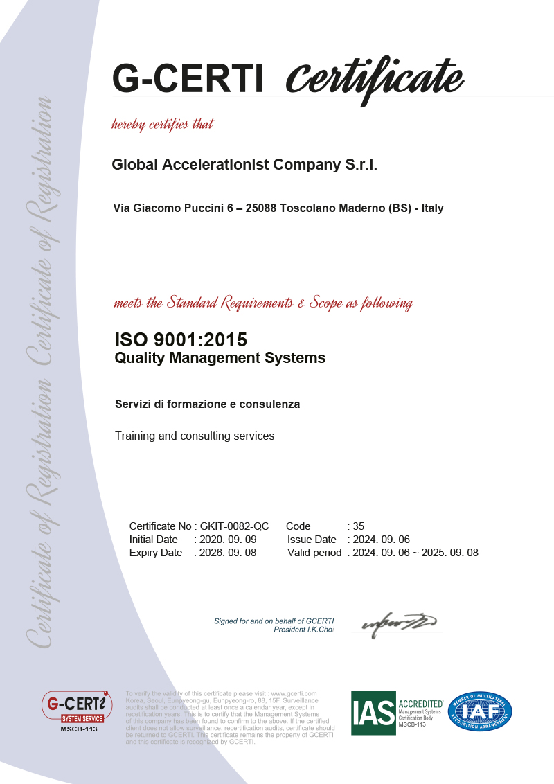 Certificato Formazione 4-0 ISO:9001